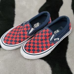 Boys red navy Vans Pro checkerboard slip on sz 5.5